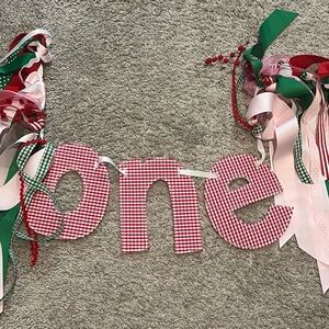 Little Happies ONE High Chair Banner - Christmas colors for December birthday